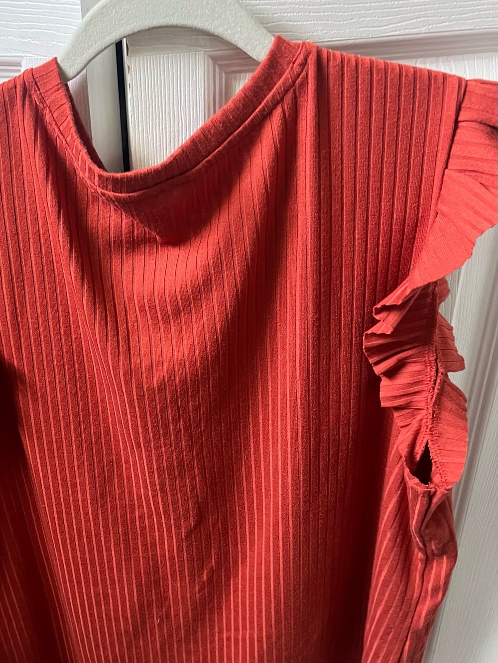 Time and Tru Red Ribbed Ruffle Sleeve Blouse - Picture 3 of 3